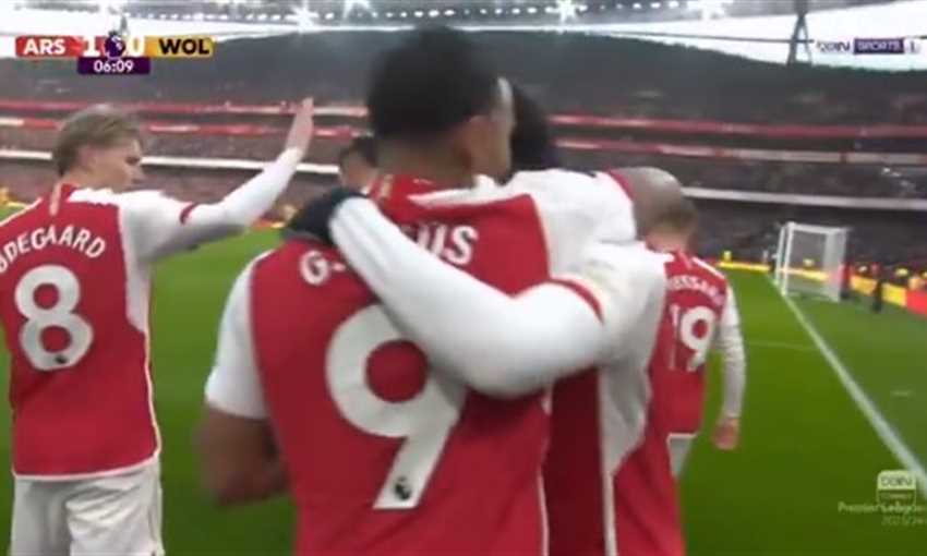 هدف أرسنال الأول ضد ولفرهامبتون - بوكايو ساكا (الدوري الإنجليزي)