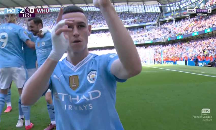 هدف مانشستر سيتي الثاني ضد وست هام - فودين (الدوري الإنجليزي)