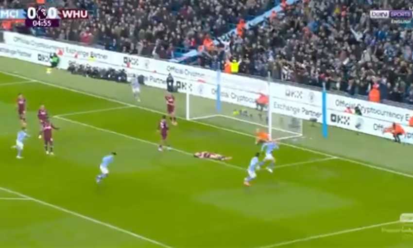 هدف مانشستر سيتي الأول ضد وست هام - هالاند (الدوري الإنجليزي)